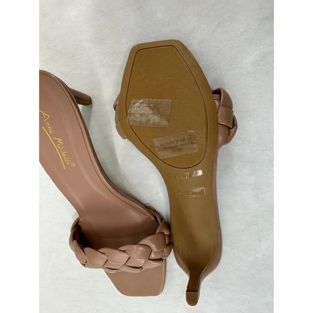 Anne Michele Size 8.5 Women Braided Strep Heels Shoes Sandals Beige